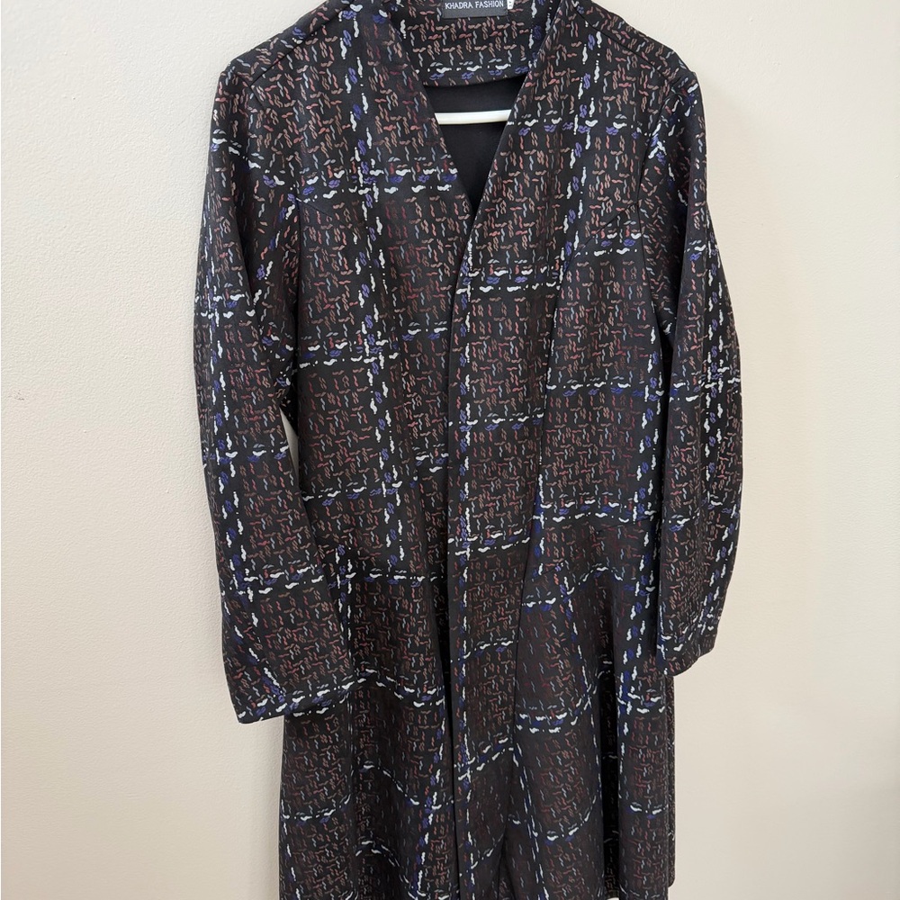 Plaid Patterned Long Coat, Sz M - Picture 4 of 13